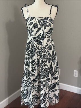 Paisley Black & White Patterns Cotton Back Smocked Maxi Dress size S